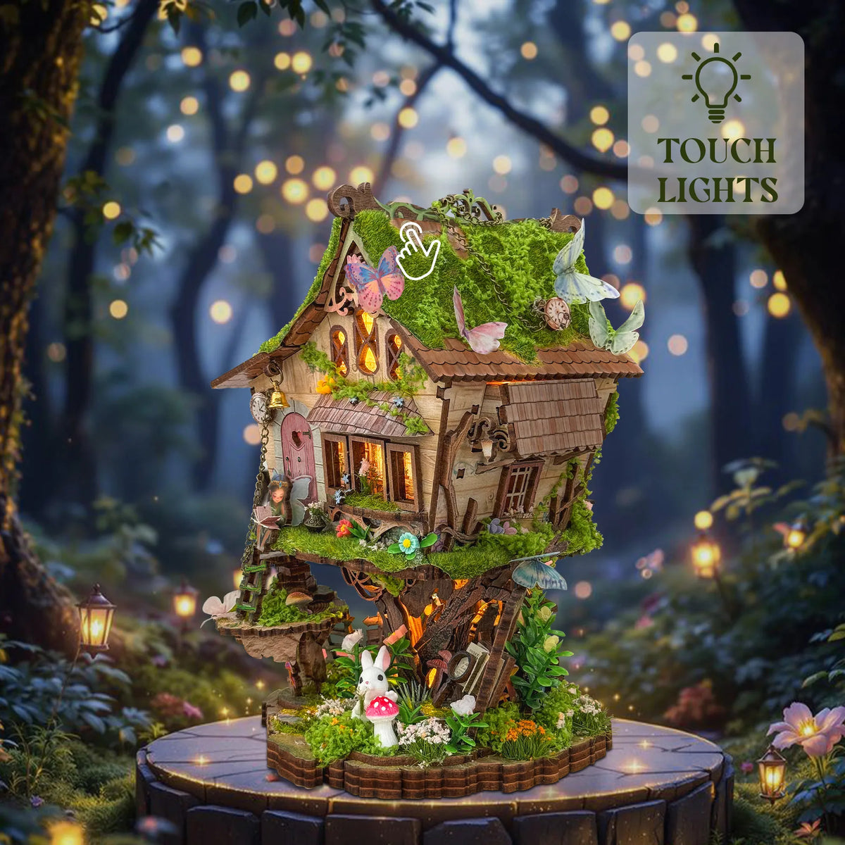Strucwood DIY Book Nook Kit Rowan's Treehouse: Fairy Tree House, LED Lights, 3D Puzzle Gift for Adults（SQ-80）
