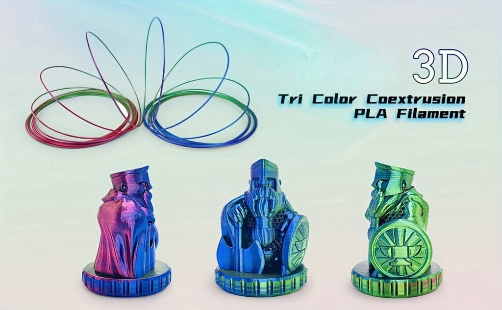 PLA Filament 1.75mm, 3D Printer Filament Bundle, Tri-Color Rainbow PLA Filament with Color Change, 4 x 250g Spools Coextrusion 3D Filament, Total 1kg, Fits Most FDM 3D Printers
