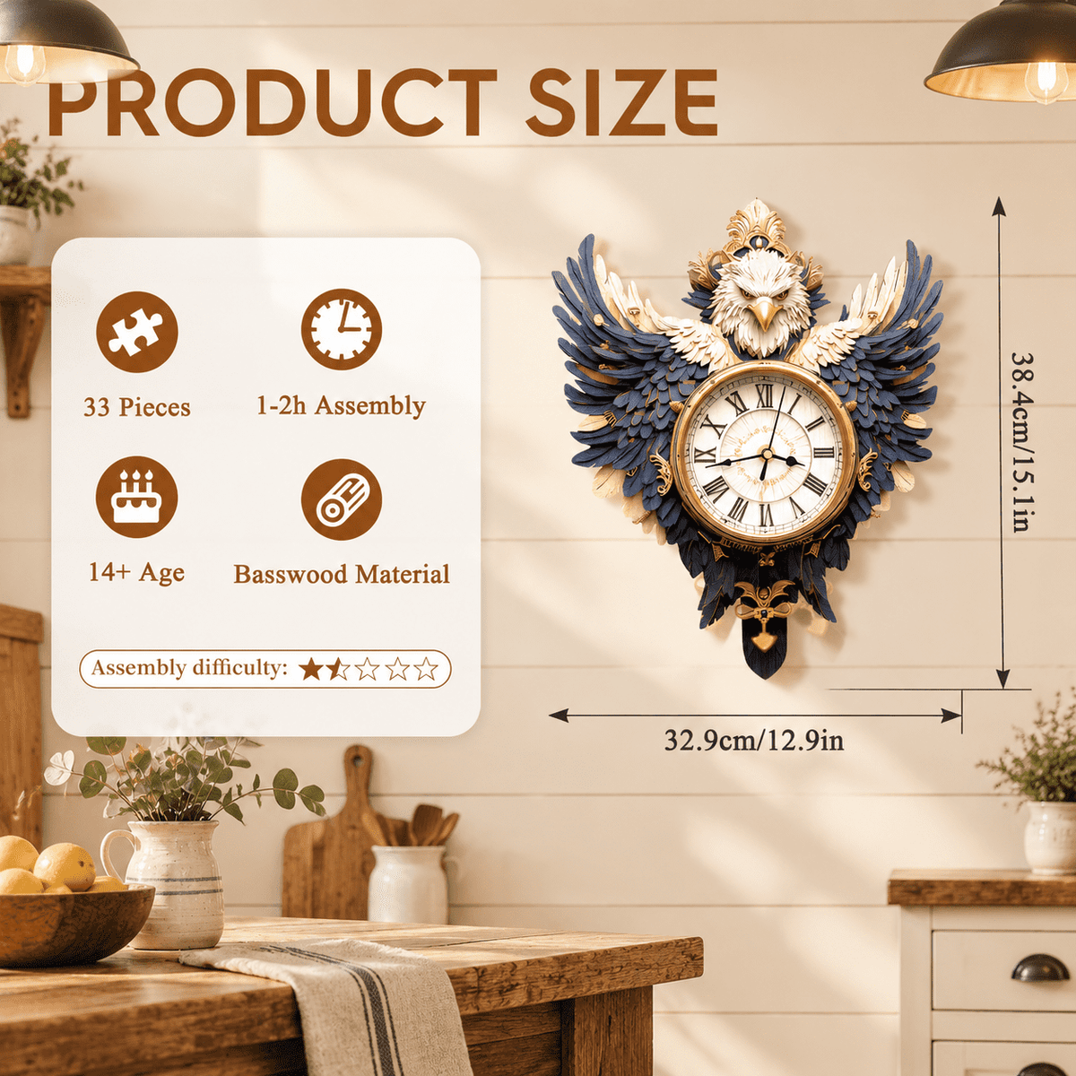 Wooden House Clock 3D Puzzle DIY Mechanical Clock Kit for Adults Teens