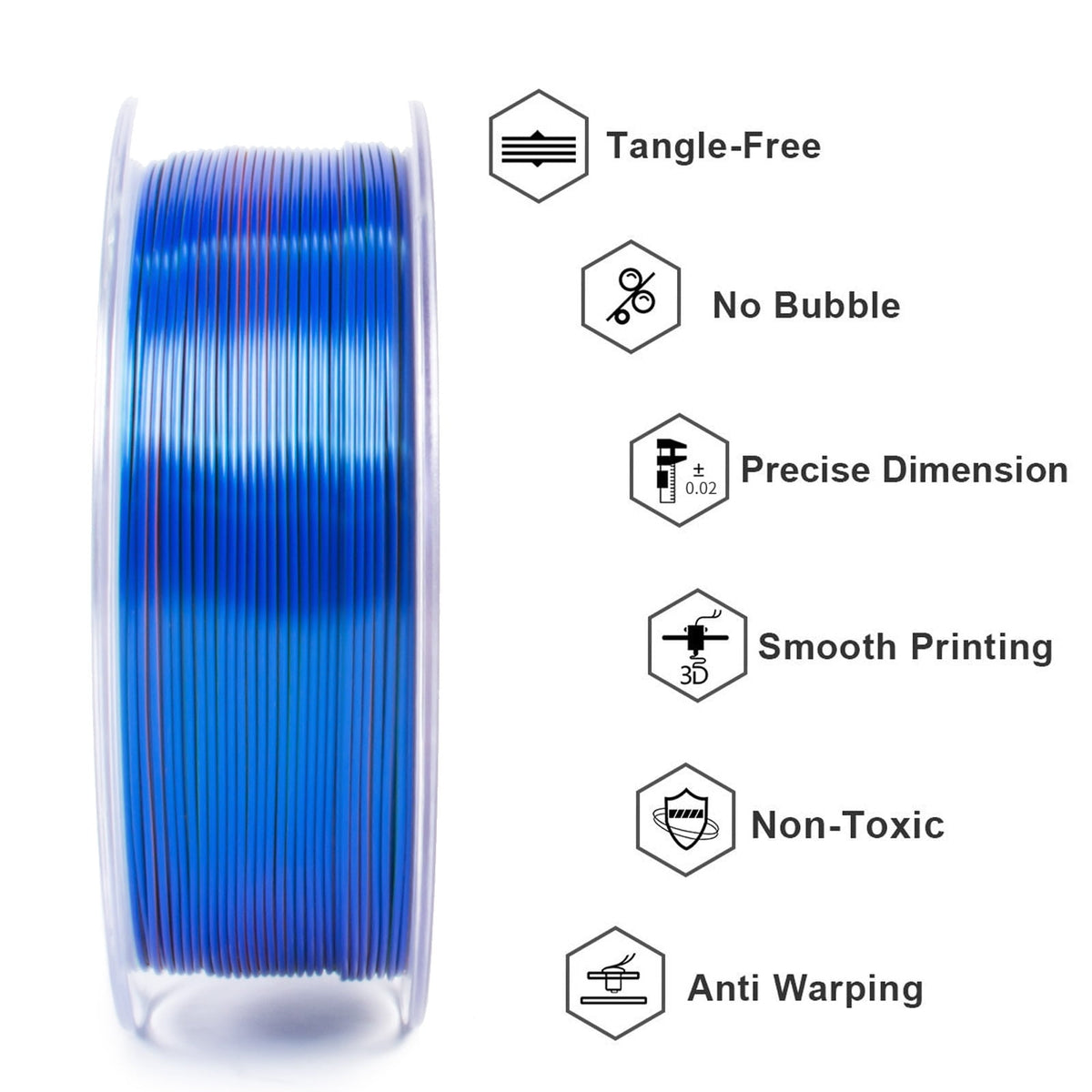 Geeetech Anti-silk type 3D Printer PLA Filament 1kg Toughness Enhanced Filament with 1.75mm Dimensional Accuracy +/-0.03mm, 1080 Feet per Roll, Vacuum Packaging Three-color blue, purple and black