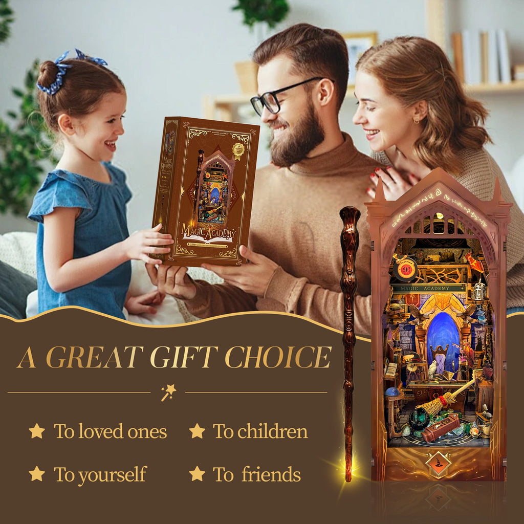 Strucwood DIY Book Nook Kit Magic Academy: 3-Color LED, Remote Control & Dust Cover, 3D Wooden Puzzle Gift for Adults（SQ-38）