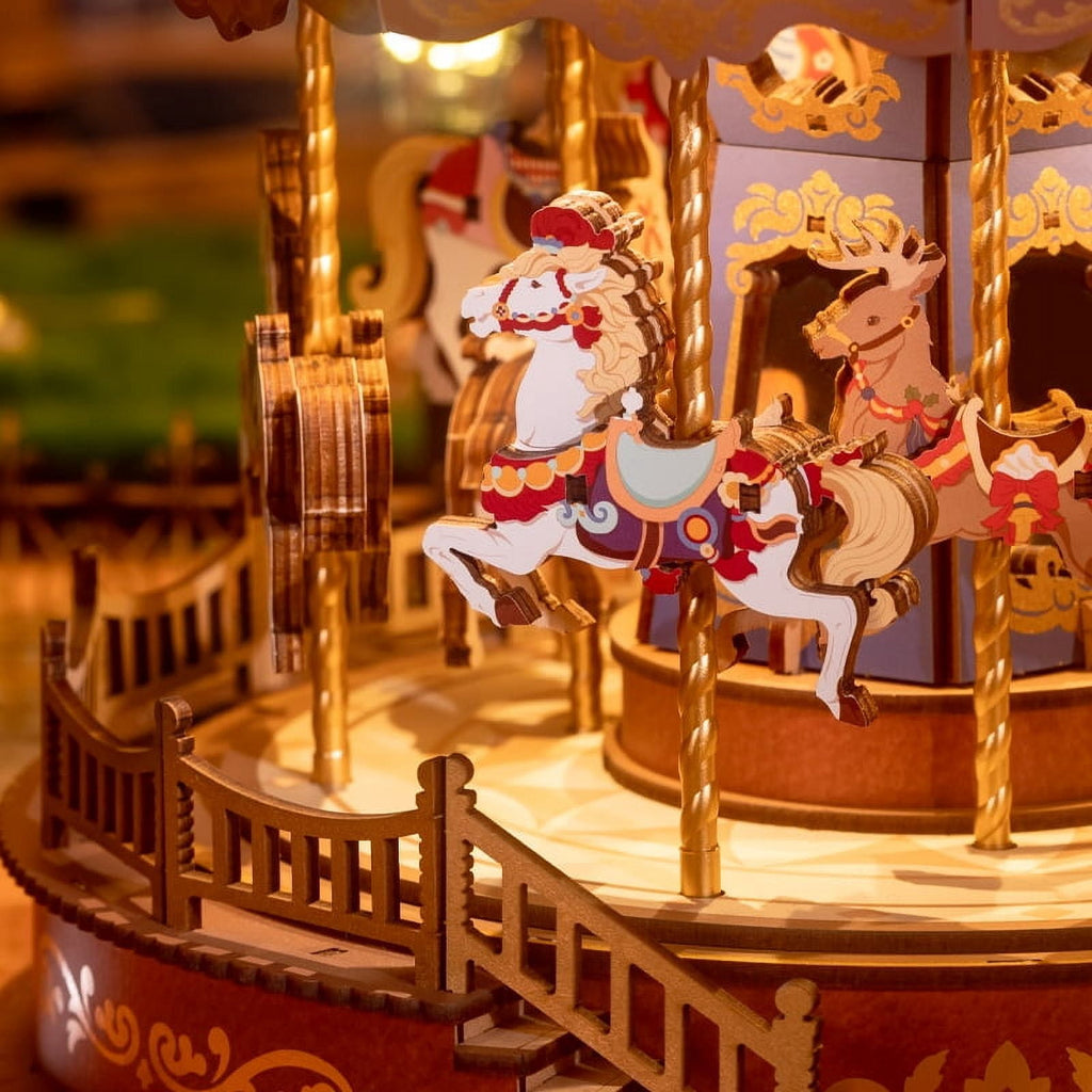 Rolife 3D Puzzles Music Box DIY, Classic Carousel Dreamer, Wooden Building Model Kits Xmas Birthday Gift for Kids Girls Adults