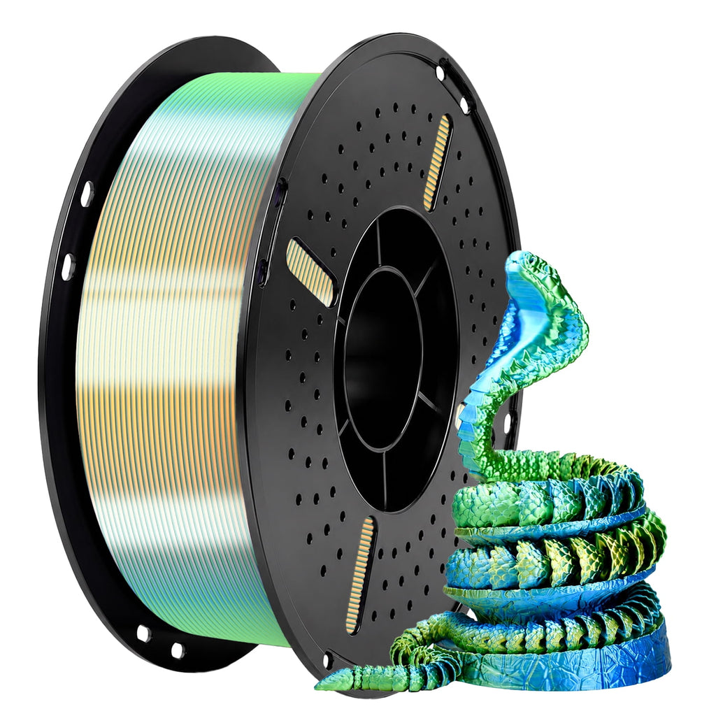 Premium Silk Tri-Color PLA 3D Printer Filament, 1.75mm, 1 kg (2.2 lb)Spools, Blue-Green-Gold Color