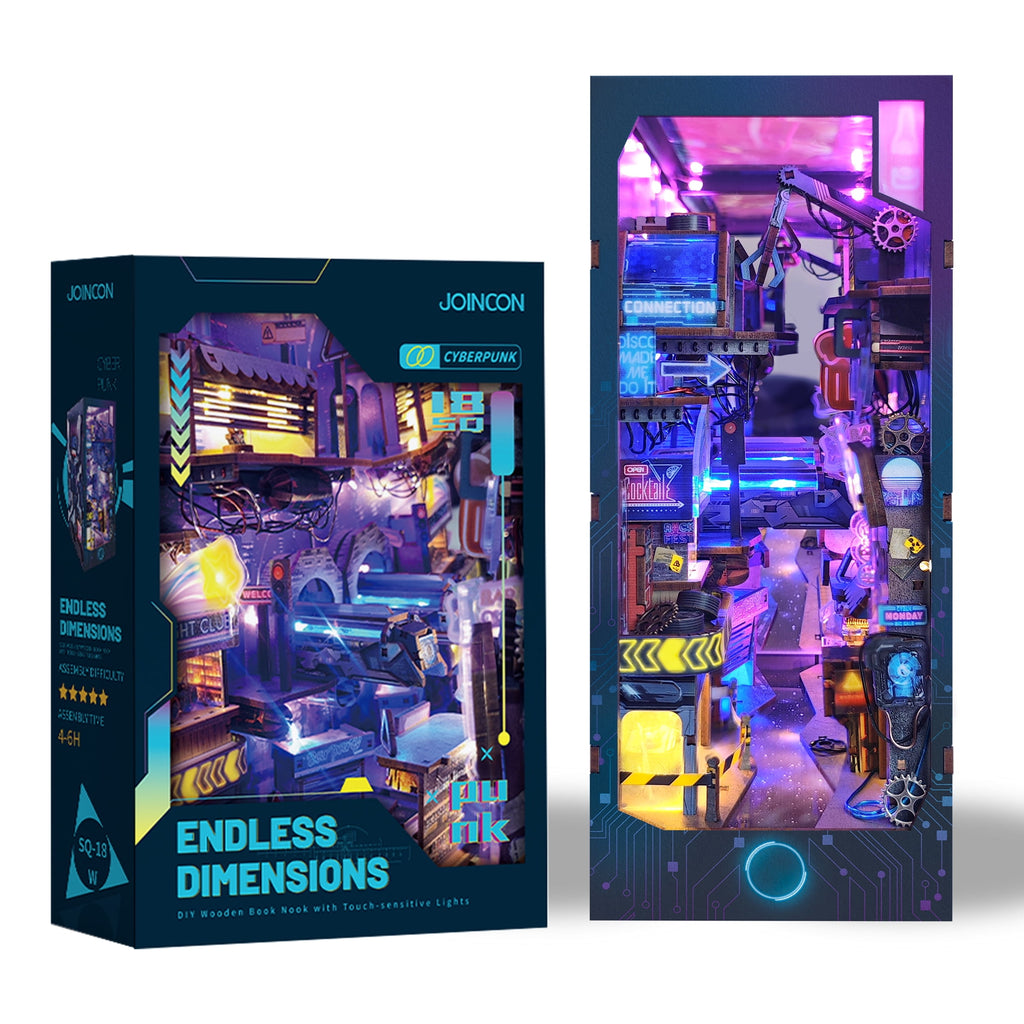 Strucwood DIY Book Nook Kit Endless Dimensions Wooden Puzzles with LED Dust Cover,3D Crafts Hobbies Gifts for Adults（SQ-18）
