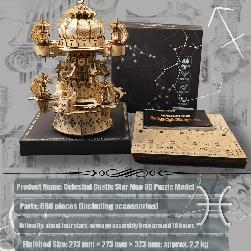 680PCS Celestial Castle Wooden Model Kit, Zodiac Star Map 3D Puzzle Assembly Set With Mechanical Display Decor For Hobbyists