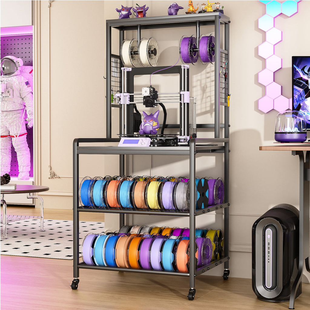 Heavy Duty 3D Printer Stand with Storage Shelf and Drawer, Industrial Rolling Printer Rack for 3D Printer Filament and Tools, Sturdy Metal Frame Printer Table for Home Office Workshop