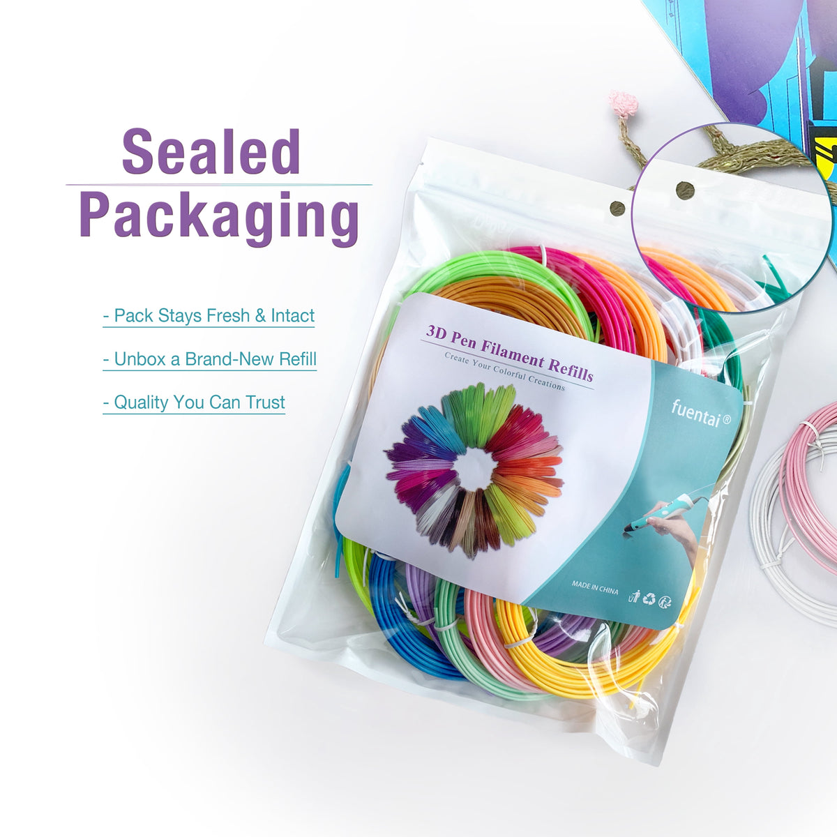 fuentai 3D Pen Printing Filament - PLA Refills for 3D Print - 20 Rolls 20 Colors, 328 Ft (16.4 Ft Ea), 1.75mm - Ideal for Art, Crafts, Doodle to Create - Great Birthday and Christmas Gifts for Kids