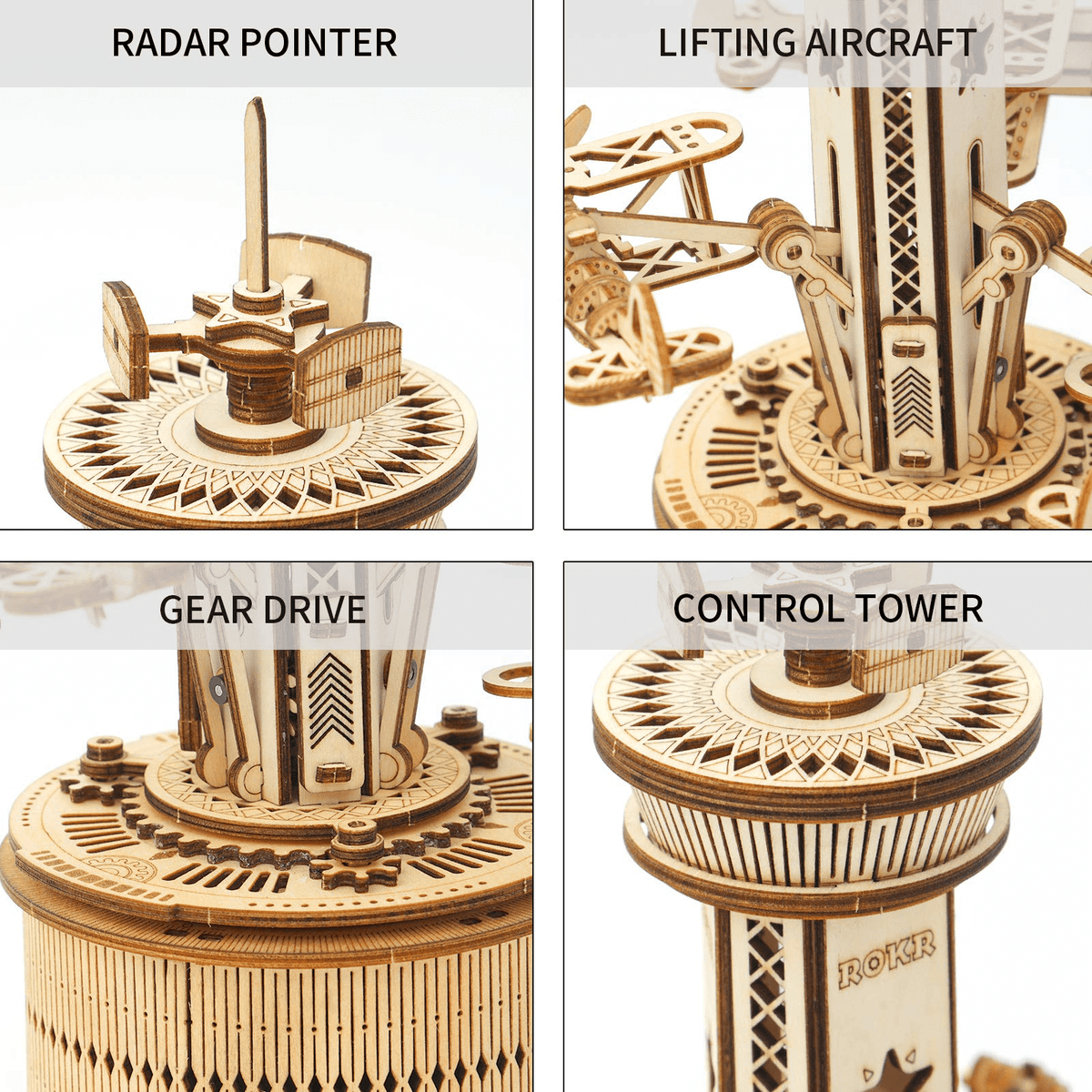 ROKR 3D Wooden Puzzle Mechanical Music Box,DIY Aircraft Model Kits to Build,Best Toy Gift for Kids Adults on Birthday,Decoration for Room(AMK41 Airplane Control Tower)