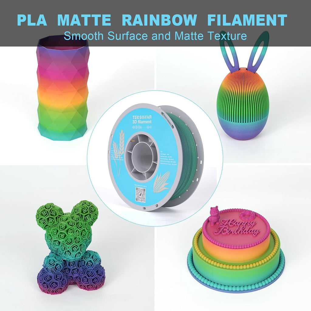 Matte Rainbow PLA 3D Printer Filament, 1KG Spool(2.2lbs) 1.75mm PLA Fast Color Change 3D Printing Material,Gradient Filament for Most FDM 3D Printers, Red Coral