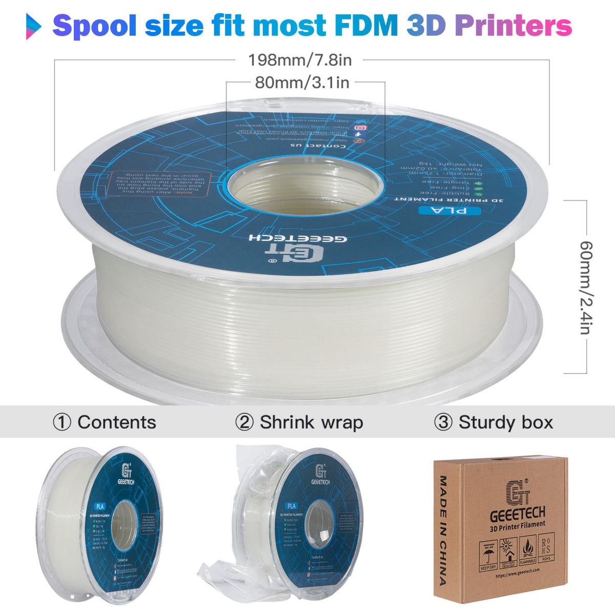 Geeetech Glow in The Dark Green PLA Filament 1.75mm, Dimensional Accuracy +/- 0.03mm, 1kg(2.2lbs) Spool, Fit for Most 3D Printer