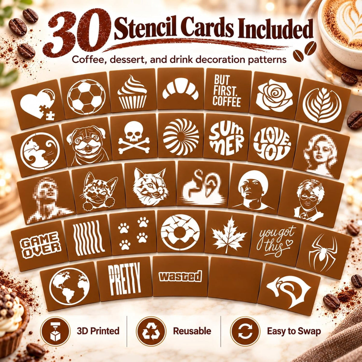 Coffee Printer Machine, 3D Latte Art Coffee Printer , Edible Ink Pre‑Set Pattern Printer for Coffee Foam, Gift for Coffee Enthusiasts
