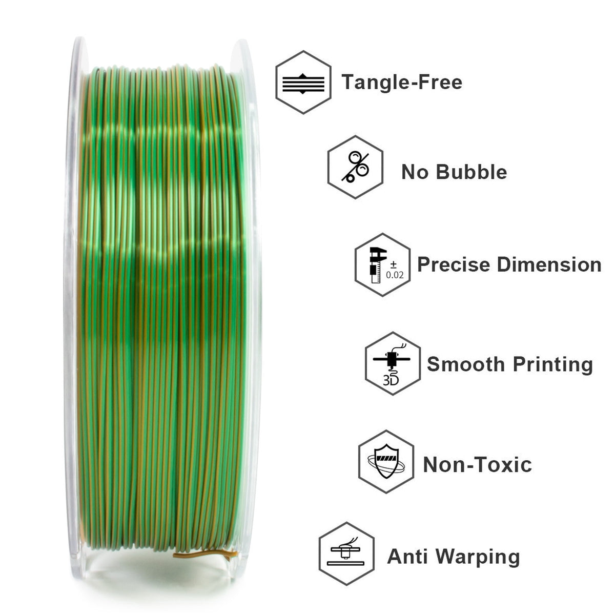Geeetech Anti-silk type 3D Printer PLA Filament 1KG Toughness Enhanced Filament with 1.75mm Dimensional Accuracy +/-0.03mm, 1080 Feet per Roll, Vacuum Packaging Two-tone gold copper