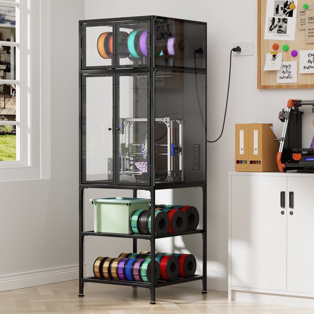 LifeSky 3D Printer Cabinet with Noise Reduction for Quiet Late Night Printing: Drops Noise from 60dB to 35dB - Deep Night Studio Use - Holds 54 Filaments & Built-in Power Hub