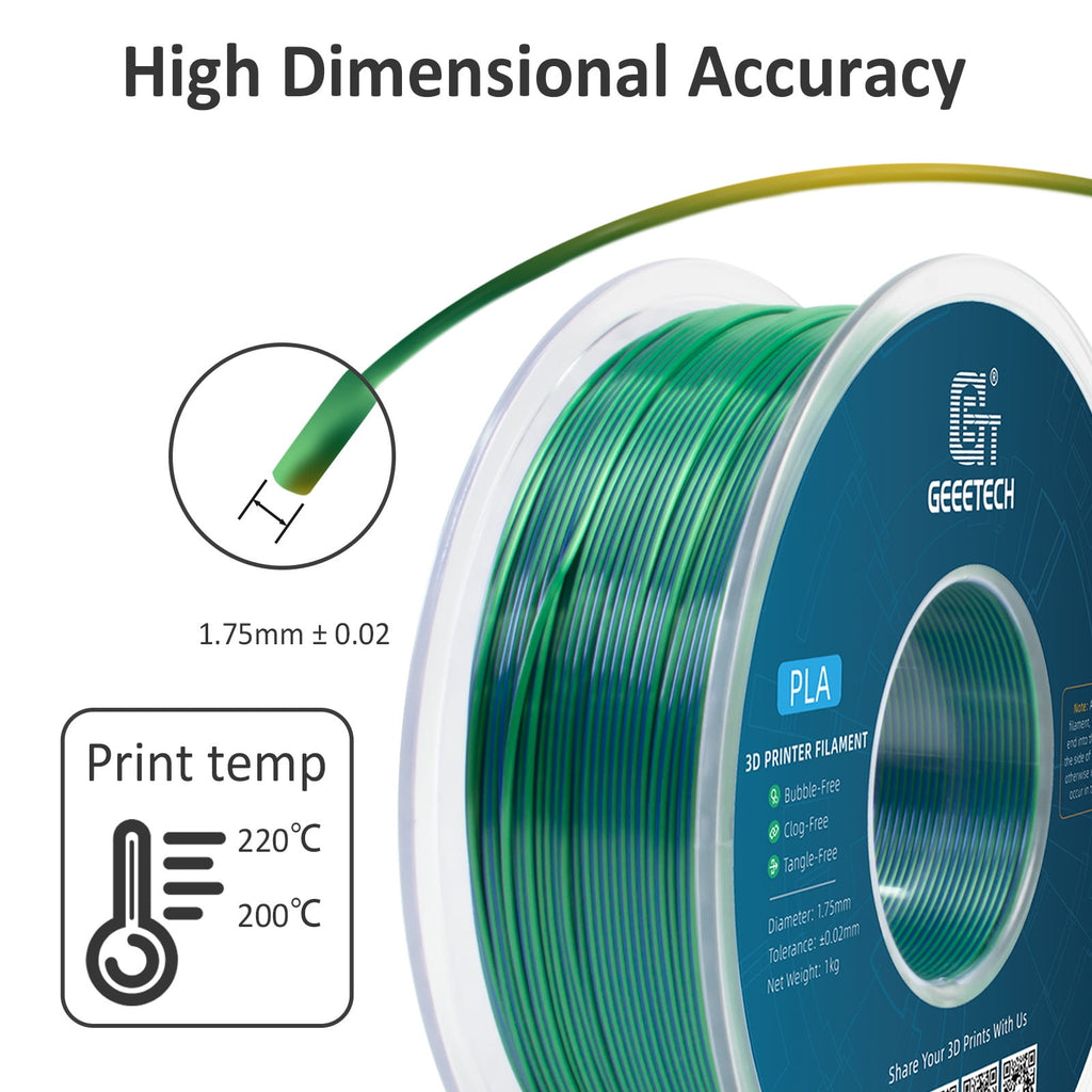Geeetech Anti-silk type 3D Printer PLA Filament 1KG Toughness Enhanced Filament with 1.75mm Dimensional Accuracy +/-0.03mm, 1080 Feet per Roll, Vacuum Packaging Two-tone gold copper