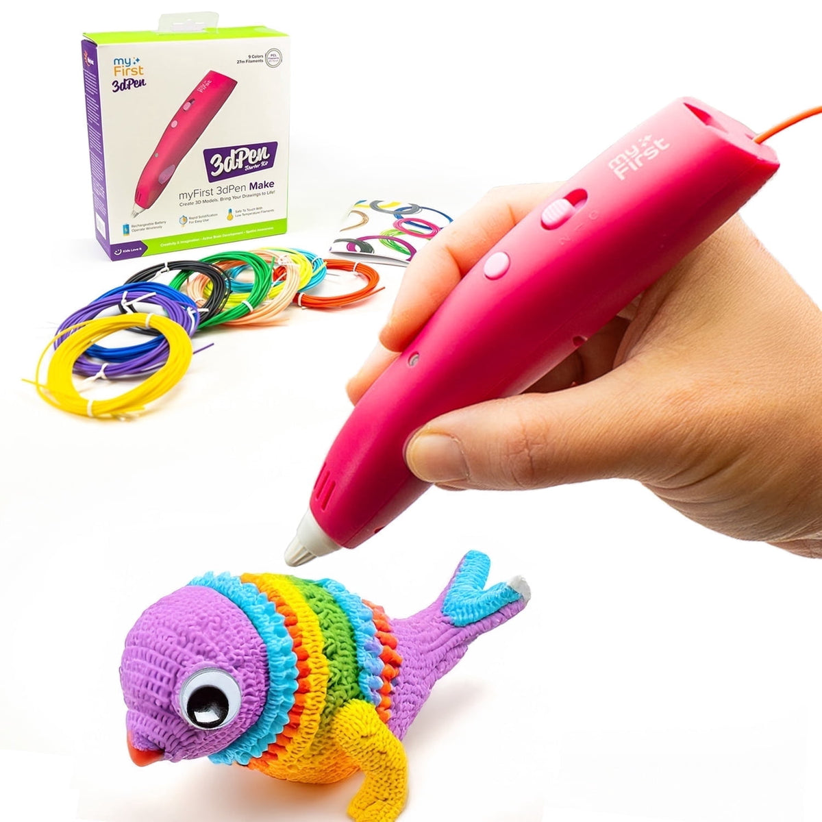 myFirst 3D Pen Make (Red) Starter Kit-Wireless, Rechargeable, 6 PCL Filaments (Ages 5-15)